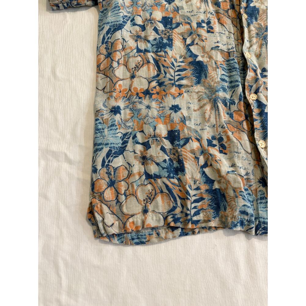 Margaritaville Hawaiian Shirt Silk Linen Blend Floral Mens Large Pink Blue Beach - Picture 8 of 16